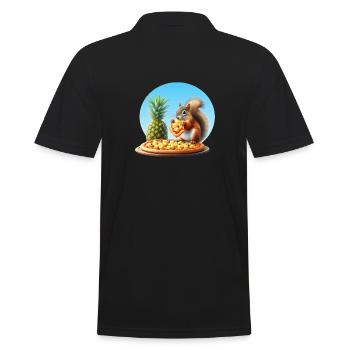Squirrel enjoying pizza - Men's Polo Shirt - black - Back - Kai (181cm)