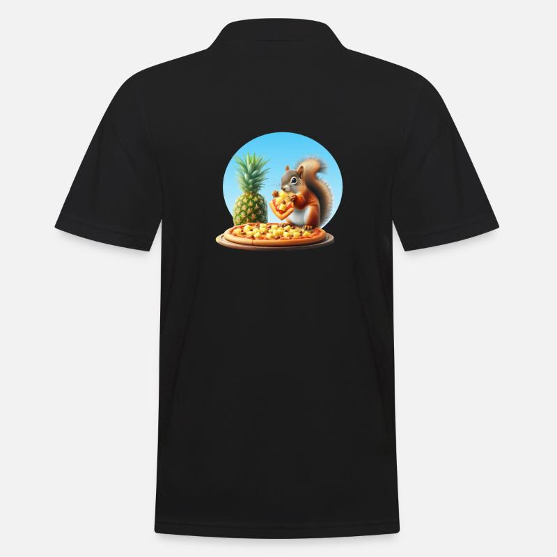 Eichhörnchen genießt Pizza - Männer Poloshirt - Schwarz
