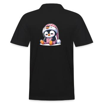 Schläfriger Pinguin im Schlafanzug - Männer Poloshirt - Schwarz - Hinten - Kai (181cm)