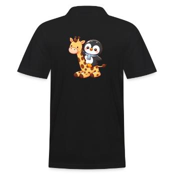 Pinguin reitet Giraffe - Männer Poloshirt - Schwarz - Hinten - Kai (181cm)