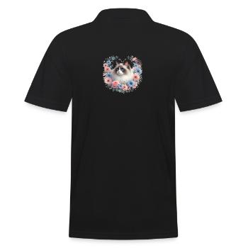 Ragdoll Katze mit Blumenhintergrund - Männer Poloshirt - Schwarz - Hinten - Kai (181cm)
