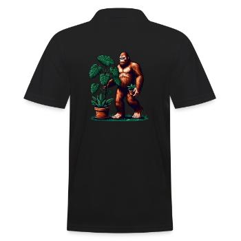 Bigfoot mit Monstera Pflanze - Männer Poloshirt - Schwarz - Hinten - Kai (181cm)