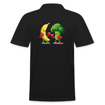 Banane vs Brokkoli Boxkampf - Männer Poloshirt - Schwarz - Hinten - Kai (181cm)