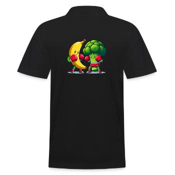 Banane vs Brokkoli Boxkampf - Männer Poloshirt - Schwarz - Hinten - Kai (181cm)