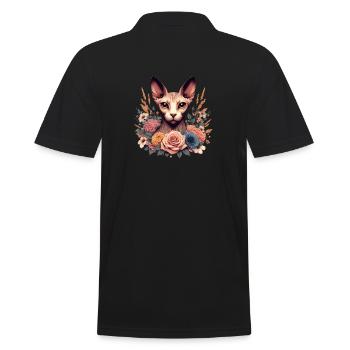 Chat Sphynx avec Fleurs - Polo Homme - noir - Dos - Kai (181cm)