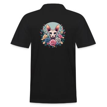 Chat Sphynx avec Fleurs - Polo Homme - noir - Dos - Kai (181cm)