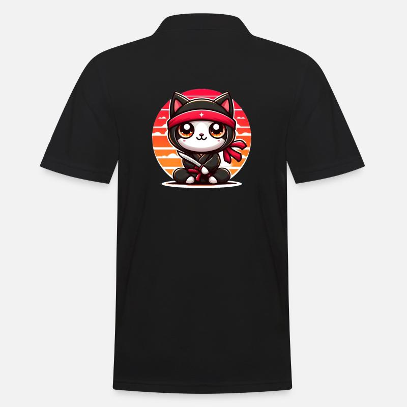 Ninja Katze - Männer Poloshirt - Schwarz
