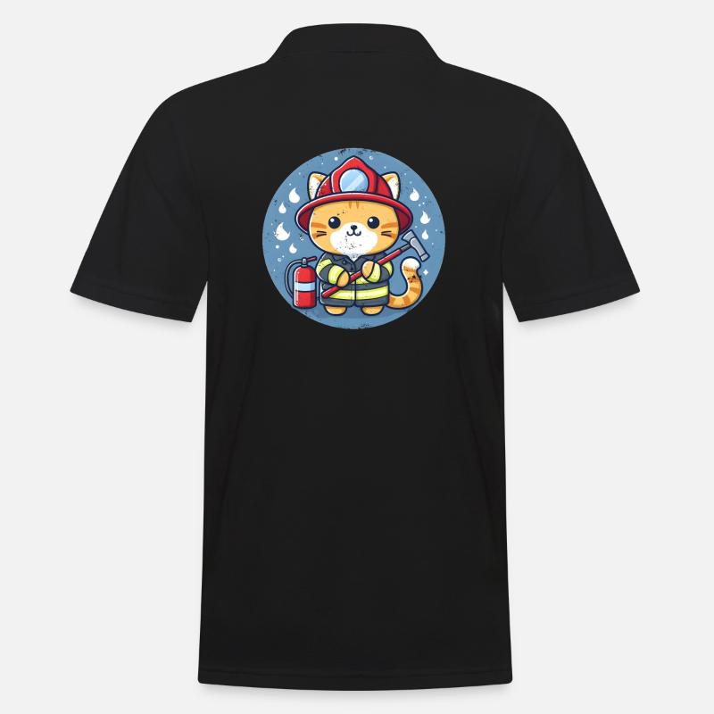 Feuerwehrmann Katze - Männer Poloshirt - Schwarz