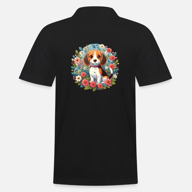 Beagle Blumen - Männer Poloshirt - Schwarz