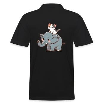 Katze reitet Elefant - Männer Poloshirt - Schwarz - Hinten - Kai (181cm)