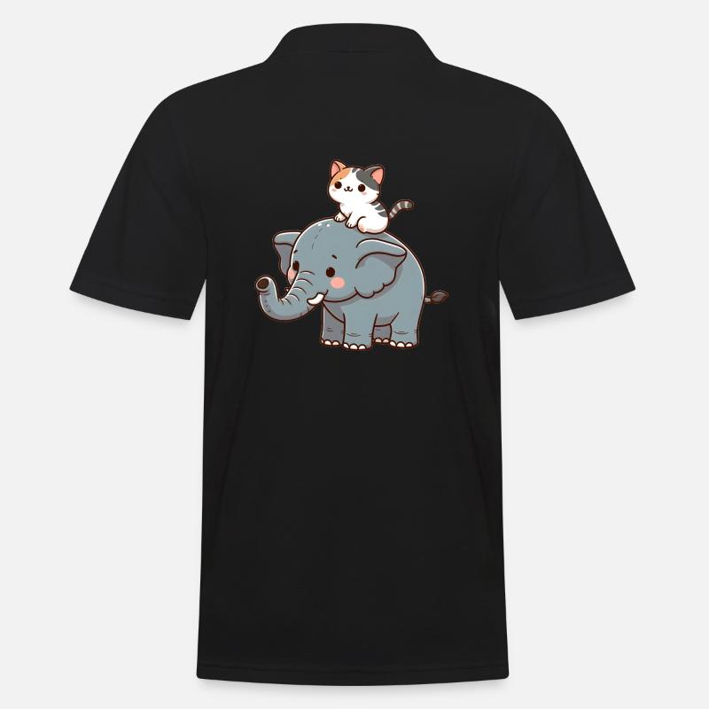 Katze reitet Elefant - Männer Poloshirt - Schwarz