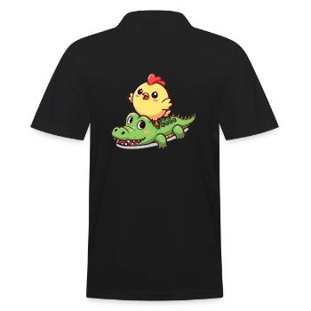 Cute chicken on crocodile - Men's Polo Shirt - black - Back - Kai (181cm)