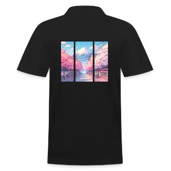 Japanese Cherry Blossom Route - Men's Polo Shirt - black - Back - Kai (181cm)