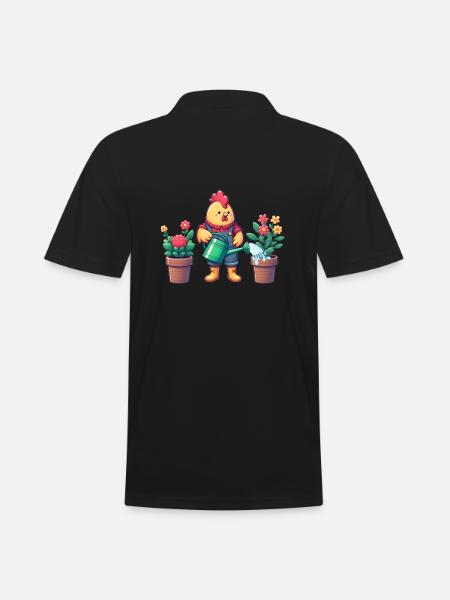 Huhn als Gärtner - Männer Poloshirt - Schwarz