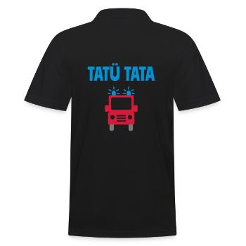 ★ Designfarben änderbar ★ Tatü tata Feuerwehrauto - Männer Poloshirt - Schwarz - Hinten - Kai (181cm)
