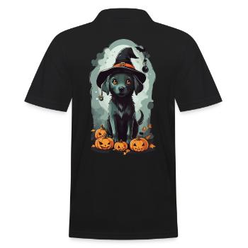 Niedlicher Halloween Hexen Hund Design - Männer Poloshirt - Schwarz - Hinten - Kai (181cm)