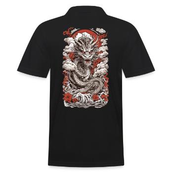 Ukiyo-E Drache: Retro Japanischer Streetwear - Männer Poloshirt - Schwarz - Hinten - Kai (181cm)