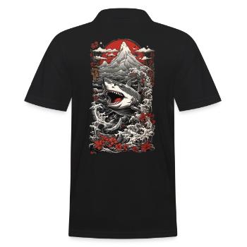 Ukiyo-E Haifisch Japanische Wellen Kunst Meer Hai - Männer Poloshirt - Schwarz - Hinten - Kai (181cm)