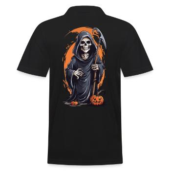 Kleiner Halloween Sensenmann lustiger Oktober - Männer Poloshirt - Schwarz - Hinten - Kai (181cm)