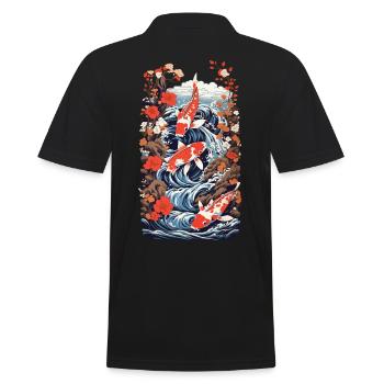 Majestätischer Koi Ukiyo-E Japan Stil - Männer Poloshirt - Schwarz - Hinten - Kai (181cm)