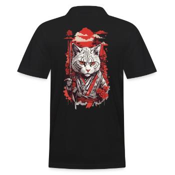 Chat asiatique dans un style de chat japonais rétro - Polo Homme - noir - Dos - Kai (181cm)
