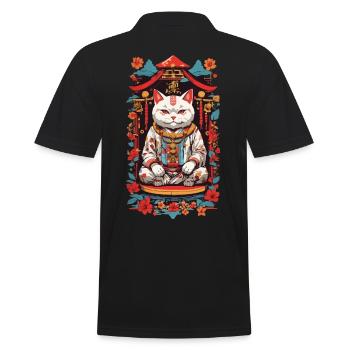 Glückskatze Japan Ästhetik Retro Katzen Design - Männer Poloshirt - Schwarz - Hinten - Kai (181cm)