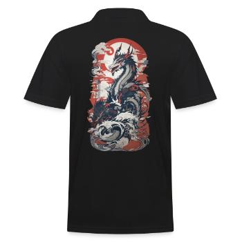 Ukiyo-E Style Dragon in Retro Design Art - Men's Polo Shirt - black - Back - Kai (181cm)