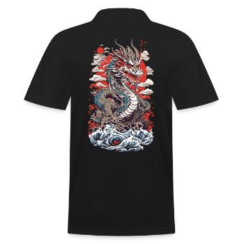 Ukiyo-E Dragon Vintage Streetwear Japon Design - Polo Homme - noir - Dos - Kai (181cm)