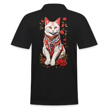 Japanisch Katze süßes Katzenkunst Katzen Design - Männer Poloshirt - Schwarz - Hinten - Kai (181cm)