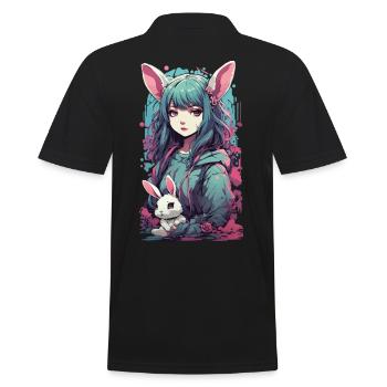 Gothic Kemonomimi Bunny Anime Streetwear - Men's Polo Shirt - black - Back - Kai (181cm)