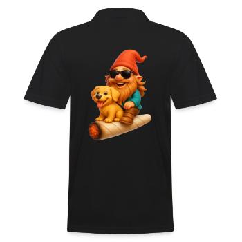 Cooler Zwerg mit Hund auf Joint fliegend - Weed - Männer Poloshirt - Schwarz - Hinten - Kai (181cm)