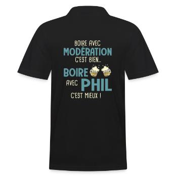 phiilippe modération boire avec phil c'est mieux - Polo Homme - noir - Dos - Kai (181cm)