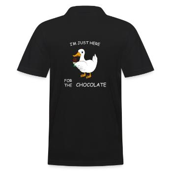 Ente mit Schokolade Spruch - Männer Poloshirt - Schwarz - Hinten - Kai (181cm)