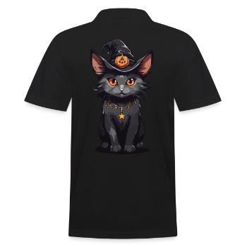 Magic Witch Cat Halloween Cartoon Cats - Men's Polo Shirt - black - Back - Kai (181cm)