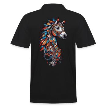Spirituelles Pferde Federschmuck Pferd Design - Männer Poloshirt - Schwarz - Hinten - Kai (181cm)