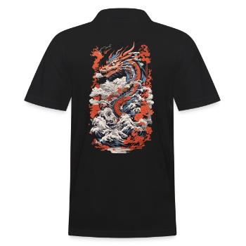 Dragon esthétique japonais Ukiyo-E Wave Design - Polo Homme - noir - Dos - Kai (181cm)