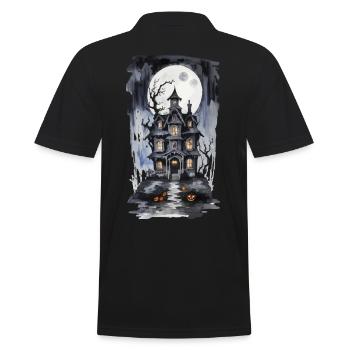 Halloween Full Moon Witch House Horror Design - Men's Polo Shirt - black - Back - Kai (181cm)