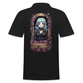Kawaii Anime Goth Girl Vintage Design - Men's Polo Shirt - black - Back - Kai (181cm)