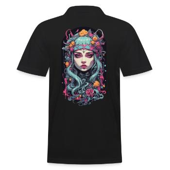 Gothic E-Girl Aesthetic Okkult Streetwear Design - Männer Poloshirt - Schwarz - Hinten - Kai (181cm)