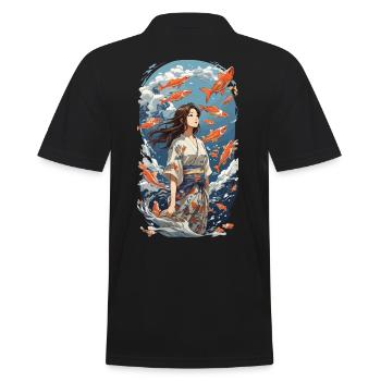 Japanische Ästhetik Kimono Koi Mädchen Design - Männer Poloshirt - Schwarz - Hinten - Kai (181cm)