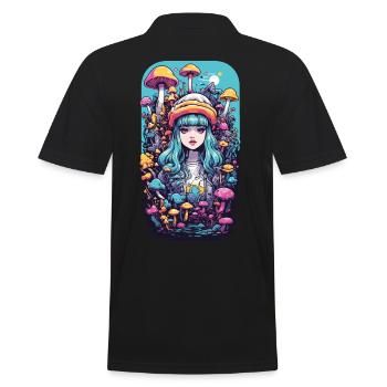 Festival Fantasy Psychedelic Goa Mushroom Girl - Men's Polo Shirt - black - Back - Kai (181cm)