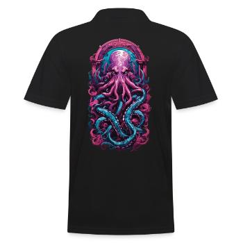Kraken Gothic Occult Pastel Streetwear - Men's Polo Shirt - black - Back - Kai (181cm)