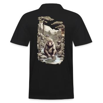 Japanmakake Ukiyo-E Affe in heißer Quelle Design - Männer Poloshirt - Schwarz - Hinten - Kai (181cm)