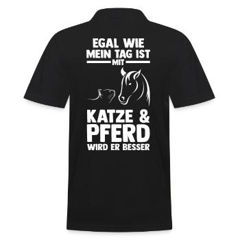Katzen Pferdeliebhaber Katzenliebhaber Pferde - Männer Poloshirt - Schwarz - Hinten - Kai (181cm)