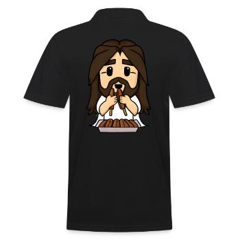 Jesus liebt Corndogs - Männer Poloshirt - Schwarz - Hinten - Kai (181cm)