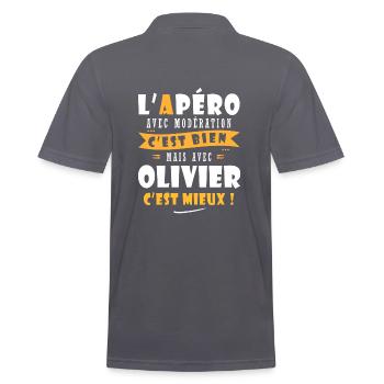 Olivier Apero T shirt Humour personnalisé olivier - Polo Homme - charbon - Dos - Nico (186cm)