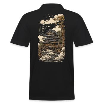 Tempel in Ukiyo-E Vintage Japan Kunst - Männer Poloshirt - Schwarz - Hinten - Kai (181cm)