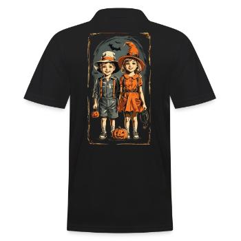 Kinder Halloween Vintage Kürbis Retro Art - Männer Poloshirt - Schwarz - Hinten - Kai (181cm)