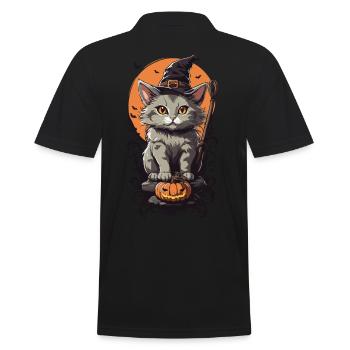 Süße Hexen Katze lustiges Halloween Zauber Design - Männer Poloshirt - Schwarz - Hinten - Kai (181cm)
