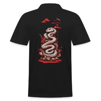 Traditional Japanese tattoo snake design - Men's Polo Shirt - black - Back - Kai (181cm)